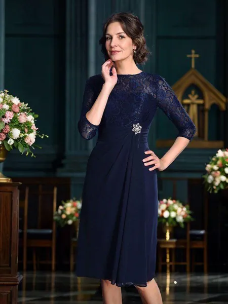 A-Line/Princess Jewel Knee-Length Chiffon Mother of the Bride Dresses With Lace