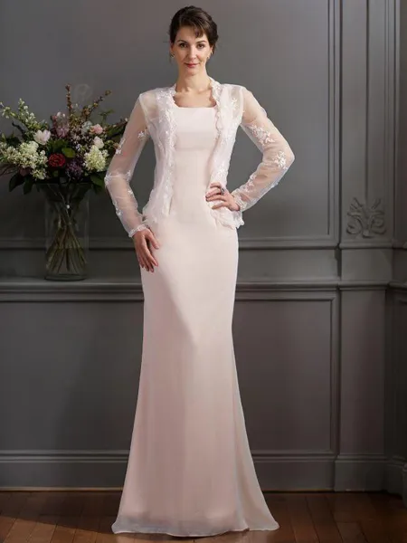 Sheath/Column Square Floor-Length Chiffon Mother of the Bride Dresses