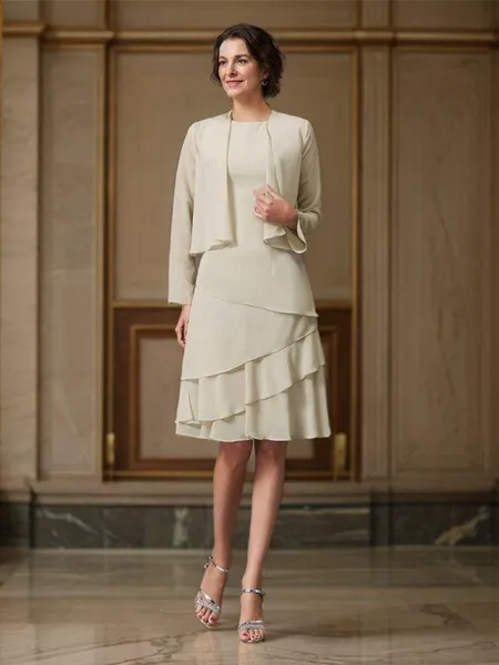 A-Line/Princess Straps Knee-Length Chiffon Mother of the Bride Dresses With Layers