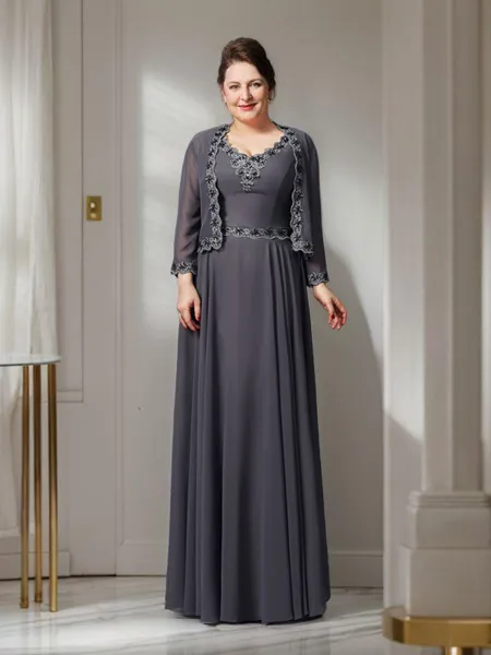 A-Line/Princess Straps Floor-Length Chiffon Mother of the Bride Dresses With Lace