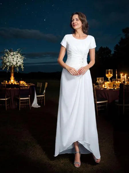 A-Line/Princess Scoop Asymmetrical Chiffon Mother of the Bride Dresses