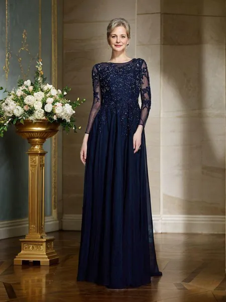 A-Line/Princess Scoop Floor-Length Chiffon Mother of the Bride Dresses With Appliques Lace
