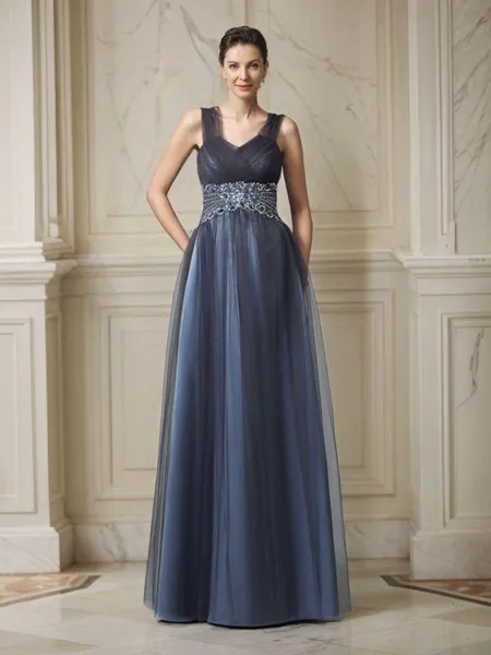 A-Line/Princess Straps Floor-Length Net Mother of the Bride Dresses With Pockets