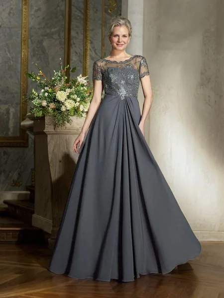 A-Line/Princess Scoop Floor-Length Chiffon Mother of the Bride Dresses With Appliques Lace