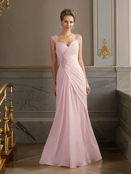 Sheath/Column Straps Floor-Length Chiffon Mother of the Bride Dresses With Beading