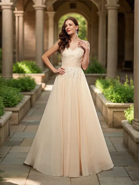 A-Line/Princess Straps Floor-Length Chiffon Mother of the Bride Dresses With Appliques Lace