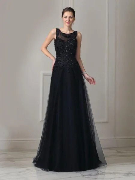 A-Line/Princess Straps Sweep Train Net Mother of the Bride Dresses With Beading