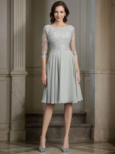 A-Line/Princess Scoop Knee-Length Chiffon Mother of the Bride Dresses With Appliques Lace