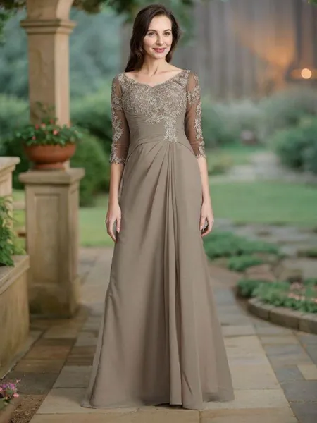 A-Line/Princess Scoop Floor-Length Chiffon Mother of the Bride Dresses With Appliques Lace