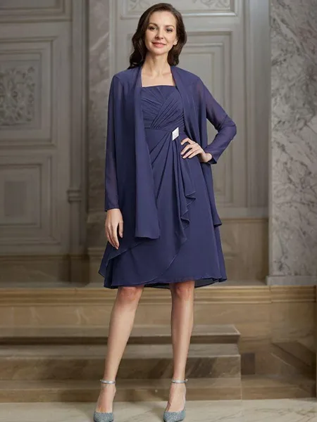 Sheath/Column Straps Knee-Length Chiffon Mother of the Bride Dresses