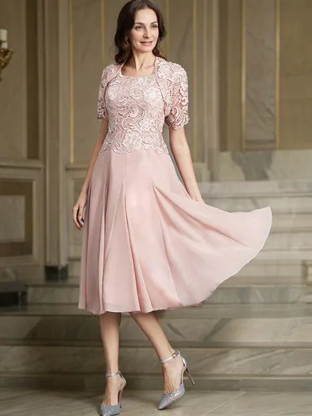 A-Line/Princess Scoop Tea-Length Chiffon Mother of the Bride Dresses