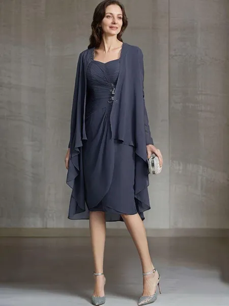 Sheath/Column Sweetheart Knee-Length Chiffon Mother of the Bride Dresses