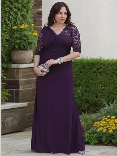 A-Line/Princess V-neck Floor-Length Satin Mother of the Bride Dresses With Lace