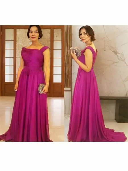A-Line/Princess Square Sweep Train Chiffon Mother of the Bride Dresses With Ruffles