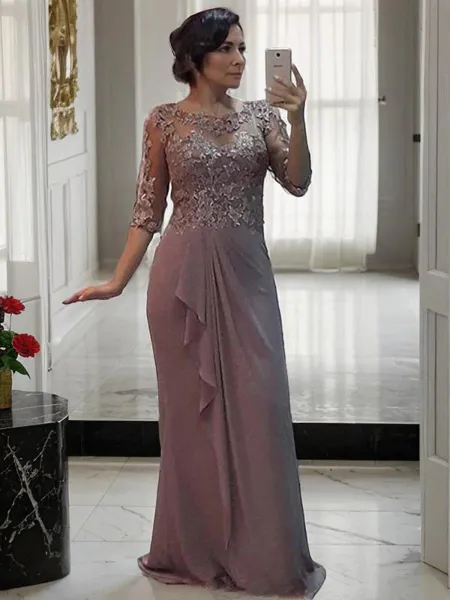 Sheath/Column Scoop Floor-Length Chiffon Mother of the Bride Dresses With Appliques Lace