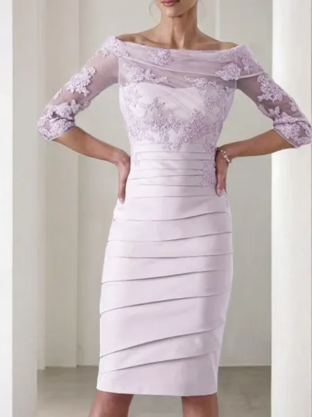 Sheath/Column Scoop Knee-Length Satin Mother of the Bride Dresses With Appliques Lace