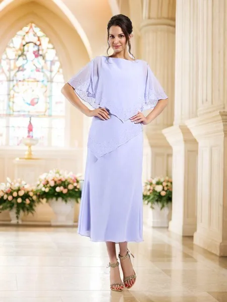 Sheath/Column Bateau Ankle-Length Chiffon Mother of the Bride Dresses