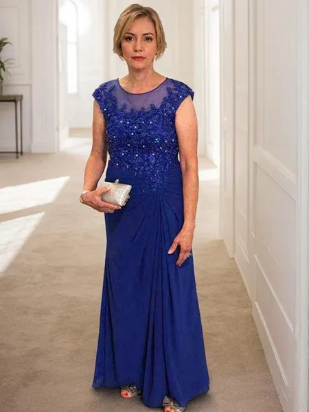 A-Line/Princess Scoop Floor-Length Chiffon Mother of the Bride Dresses With Appliques Lace