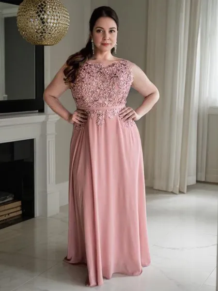 A-Line/Princess Scoop Floor-Length Chiffon Mother of the Bride Dresses With Appliques Lace