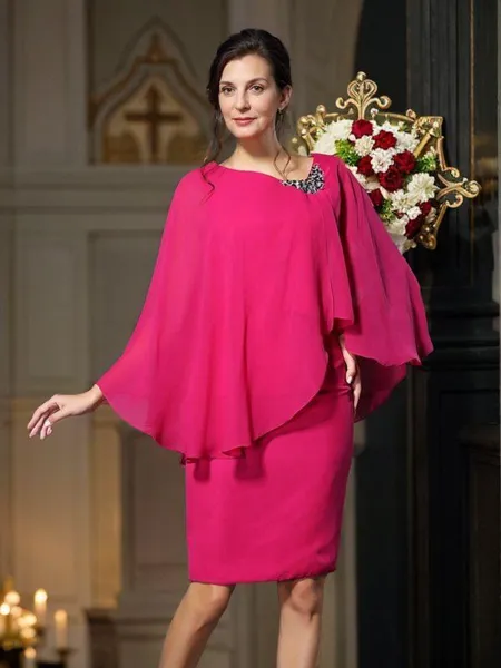 Sheath/Column Scoop Knee-Length Chiffon Mother of the Bride Dresses With Beading