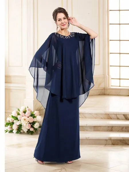 A-Line/Princess Scoop Floor-Length Chiffon Mother of the Bride Dresses