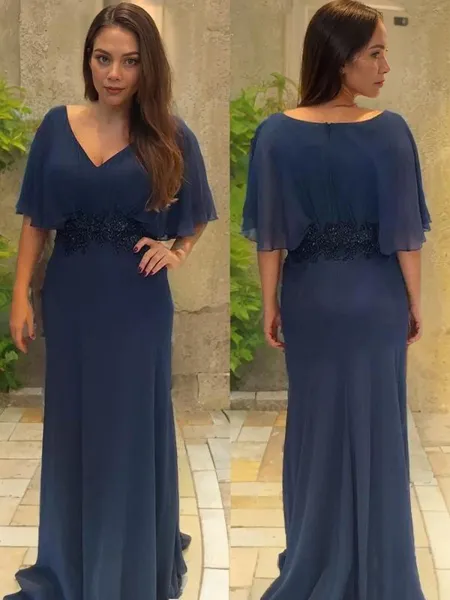 Sheath/Column V-neck Sweep...