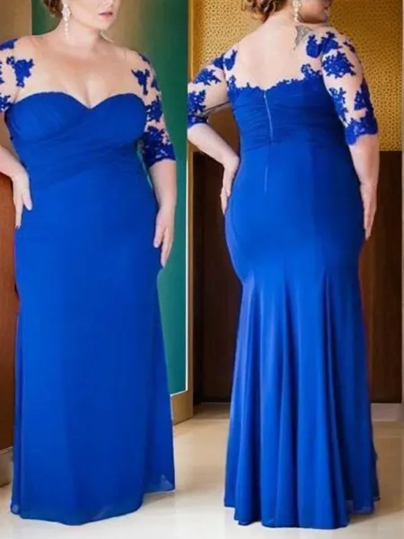 Sheath/Column V-neck Floor-Length Chiffon Mother of the Bride Dresses With Appliques Lace