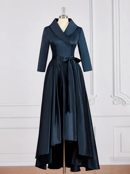 A-Line/Princess V-neck Asymmetrical Satin Mother of the Bride Dresses With Belt/Sash