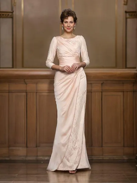 Trumpet/Mermaid Bateau Sweep Train Satin Chiffon Mother of the Bride Dresses With Lace