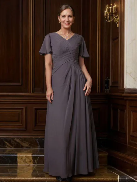 A-Line/Princess V-neck Floor-Length Chiffon Mother of the Bride Dresses With Ruffles