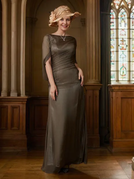 Sheath/Column Scoop Floor-Length 30D Chiffon Mother of the Bride Dresses With Ruffles