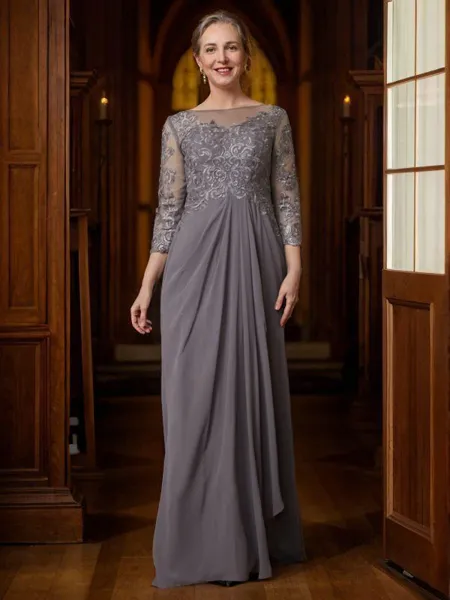 A-Line/Princess Scoop Floor-Length Chiffon Mother of the Bride Dresses With Lace