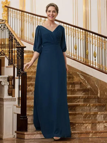 A-Line/Princess V-neck Floor-Length Chiffon Mother of the Bride Dresses With Ruffles