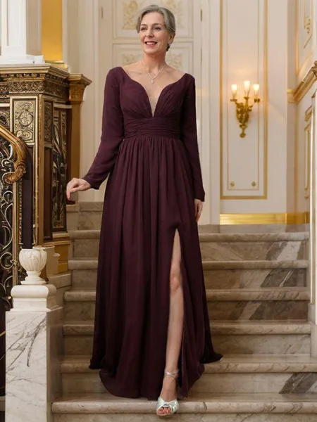 A-Line/Princess V-neck Floor-Length Chiffon Mother of the Bride Dresses With Ruffles