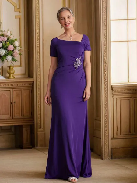 Sheath/Column Square Floor-Length Jersey Mother of the Bride Dresses With Beading