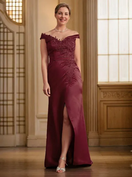 A-Line/Princess Off-the-Shoulder Floor-Length Stretch Crepe Mother of the Bride Dresses With Lace