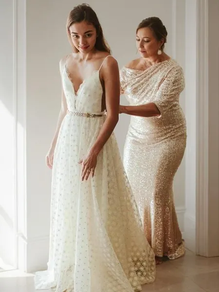 Sheath/Column Scoop Floor-Length Sequins Mother of the Bride Dresses With Ruched