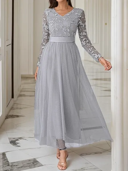 A-Line/Princess V-neck Ankle-Length Tulle Mother of the Bride Dresses With Belt
