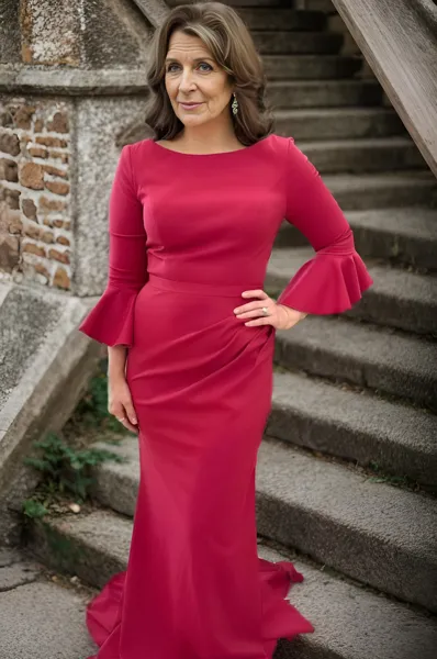 Sheath Scoop 3/4 Sleeves Pleated Sweep Train Charmeuse Mother of the Bride Dress