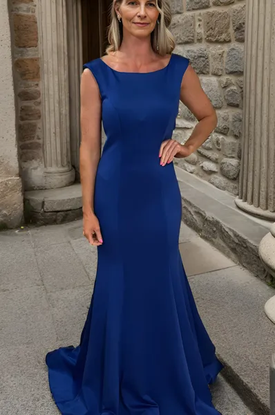 Sheath Scoop Ruffles Court Train Charmeuse Mother of the Bride Dress