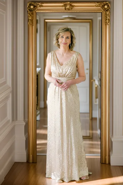 A-line V-neck Pleated Floor-Length Sequins Mother of the Bride Dress