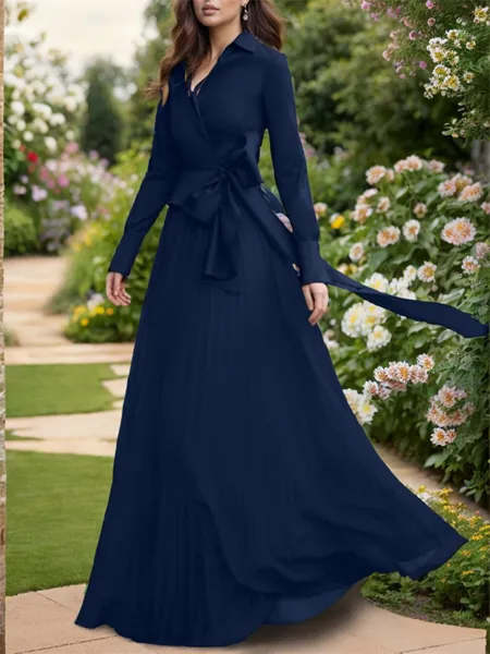 Two Piece A-line V-neck Long Sleeves Bow Floor-Length Chiffon Mother of the Bride Dress 