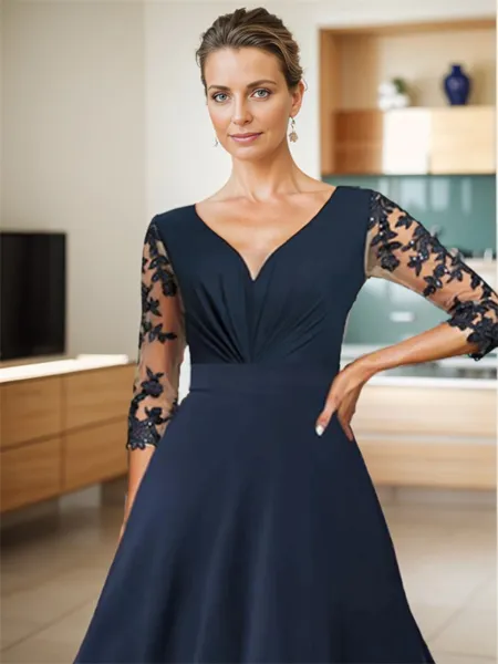 A-line V-neck 3/4 Sleeves...