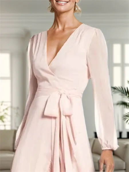 A-line V-neck Long Sleeves...