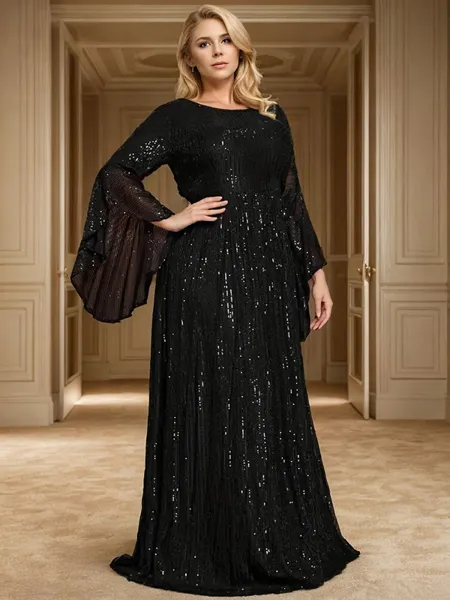 A-line/Princess Scoop Long Sleeves Floor-Length Mother of the Bride Dress