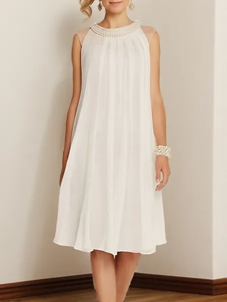A-line/Princess Chiffon Scoop Sleeveless Tea-Length Mother of the Bride Dress