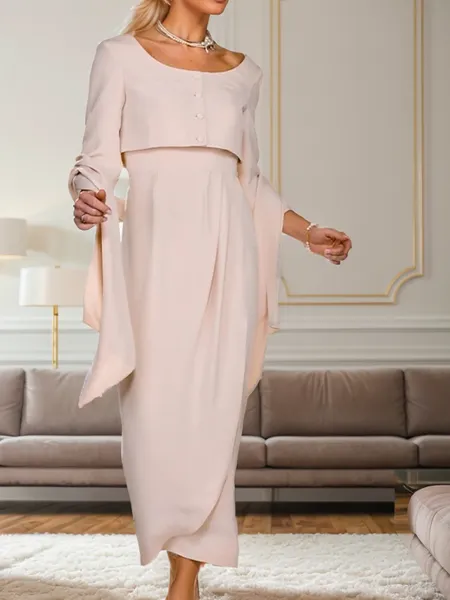 Sheath/Column Stretch Crepe Scoop 3/4 Sleeves Ankle-Length Mother of the Bride Dress