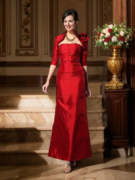 A-Line/Princess Strapless Ankle-Length Taffeta Mother of the Bride Dresses With Flower