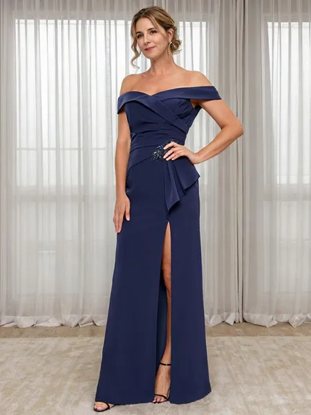 Sheath Off-the-Shoulder Appliques Lace Floor-Length Stretch Crepe Mother of the Bride Dress