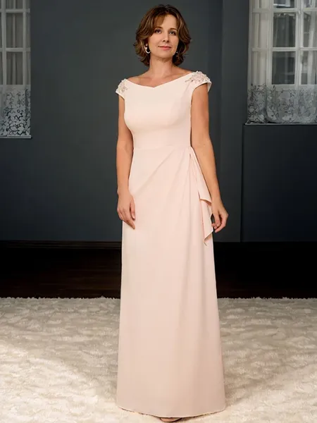 Sheath Bateau Appliques Lace Floor-Length Stretch Crepe Mother of the Bride Dress